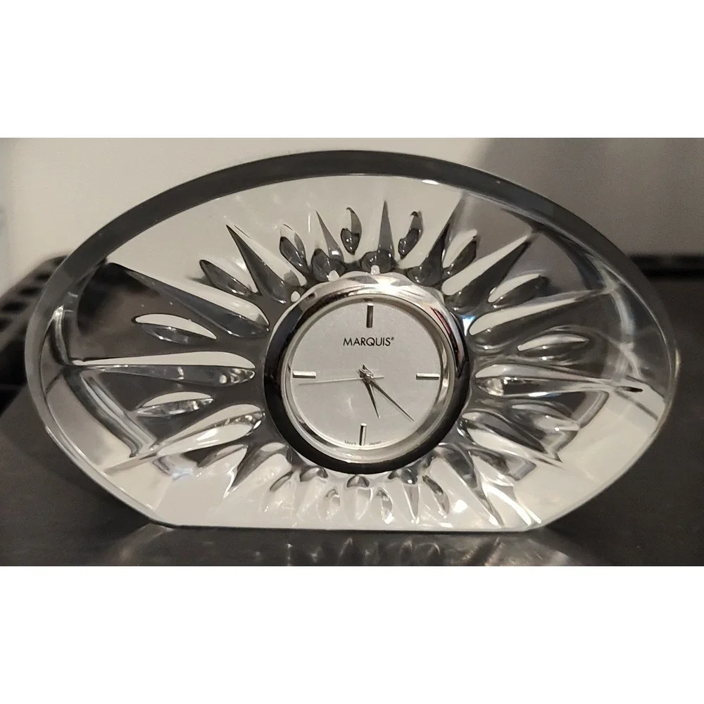 Marquis By‎ Waterford QUARTZ Clear Crystal Desk Clock Works-needs Battery